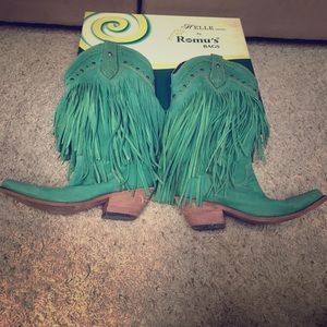 turquoise fringe cowboy boots